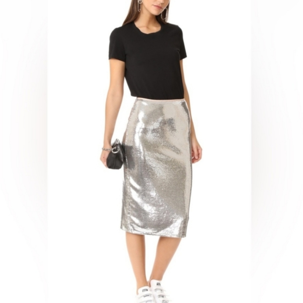 Silver Diane Von Firstenburg Midi Sequin Skirt
